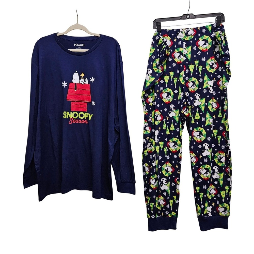 Peanuts Pajama Set Mens 3X Navy Blue‎ Snoopy Season Christmas Holiday Sleepwear